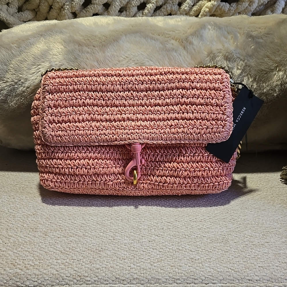 Rebecca Minkoff Edie Medium Crossbody Woven Bag Rose Pink NWT